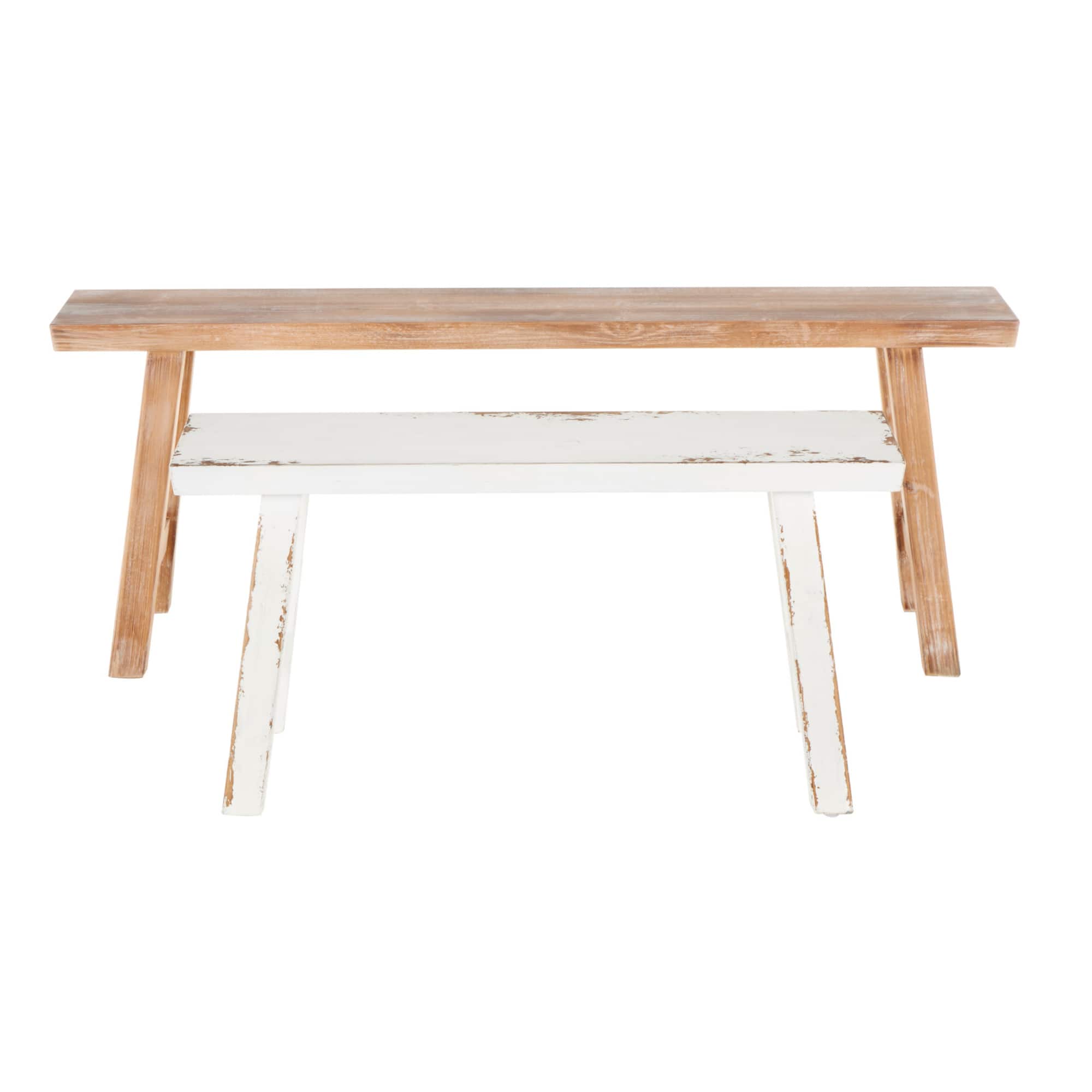 Wood Slim Distressed Bench Set